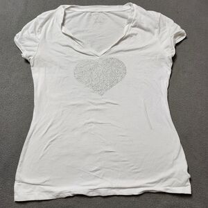 Y2K White Tee with Sequin Heart coquette dreamy fairy luxury XL